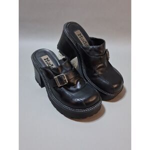 Mudd Black Chunky Platform Mules Buckle Clogs Y2K Goth Grunge 90s Slides Size 8